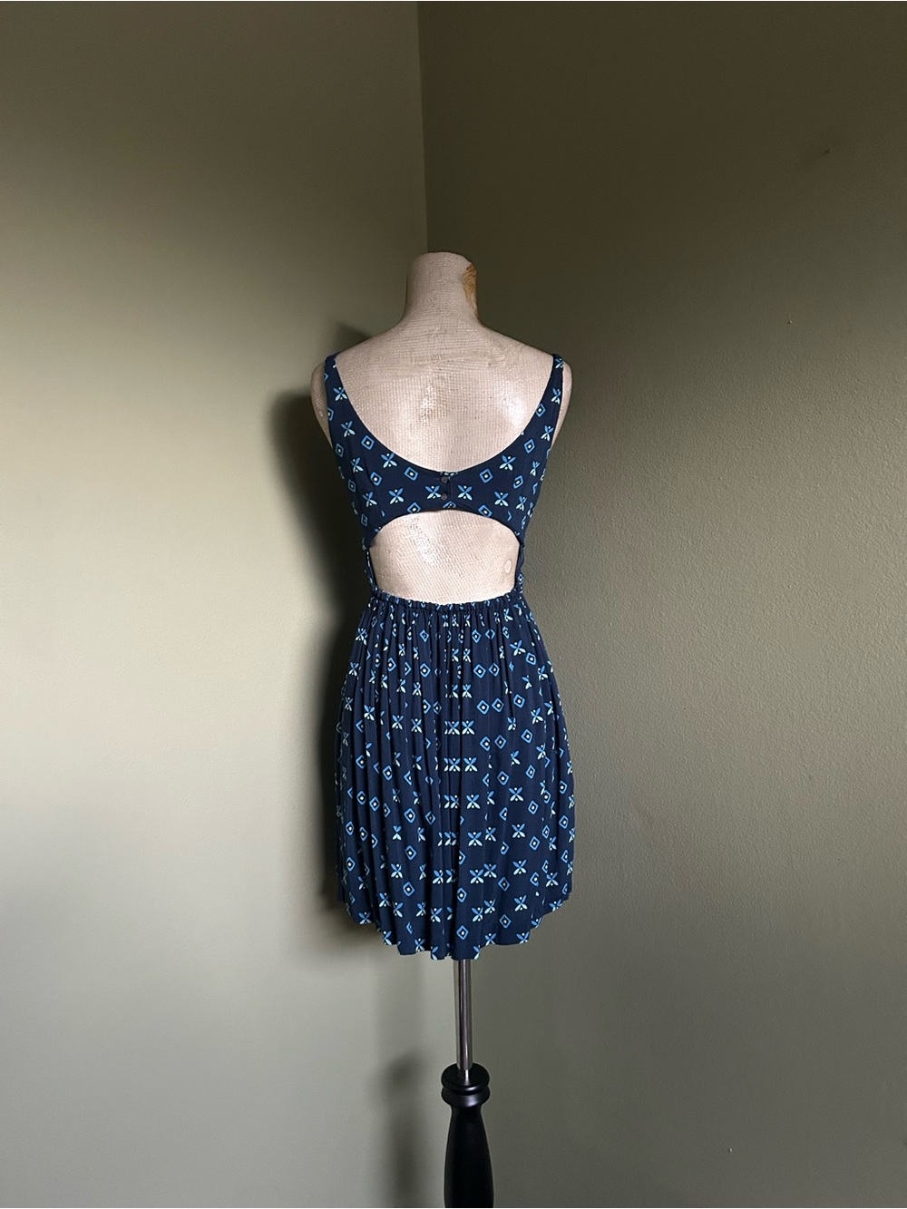 Hollister Navy Blue Printed Backless Cutout Dress Sz M